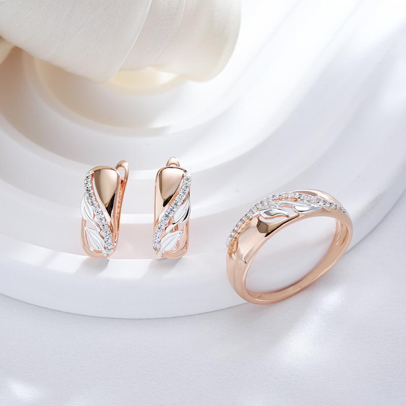Vintage Natural Zircon Leaf Rings For Women 6Mm Wide  Rose Gold  Color Mix Ethnic Bride Wedding Jewelry