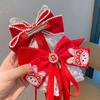 New Year Cute Pompom Kids Hair Clips Winter Plush Hairpins Braid Accessory Red Bow Princess Girl Headwear New Year Gift For Kids