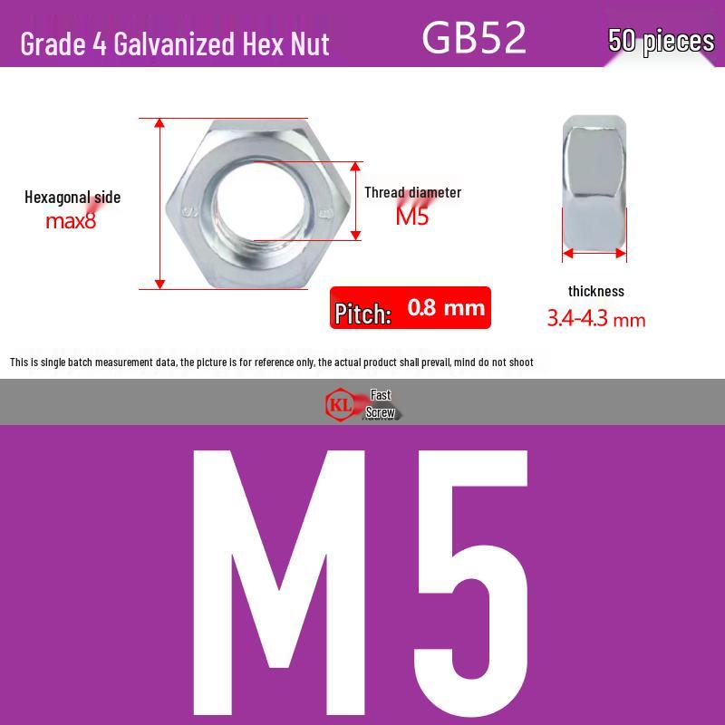 Galvanized Hex Nuts, Flat Washers, Spring Washers in M2-M48, Blue and White Zinc Coated