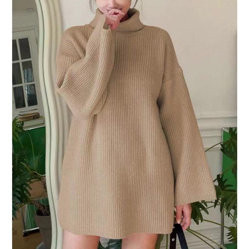 Fashion women's casual knitted sweater women's new loose solid color turtleneck women's clothing