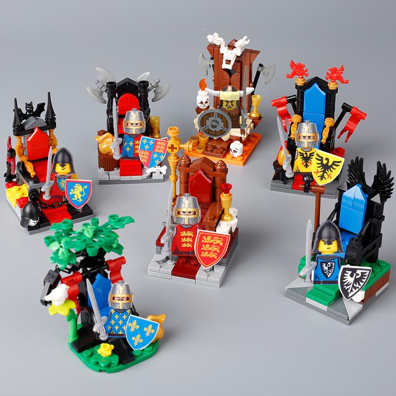 Medieval Castle Knights Throne Figures Building Blocks Military Soldiers King Helmet Shield Weapons MOC Assemble Bricks KidsToys