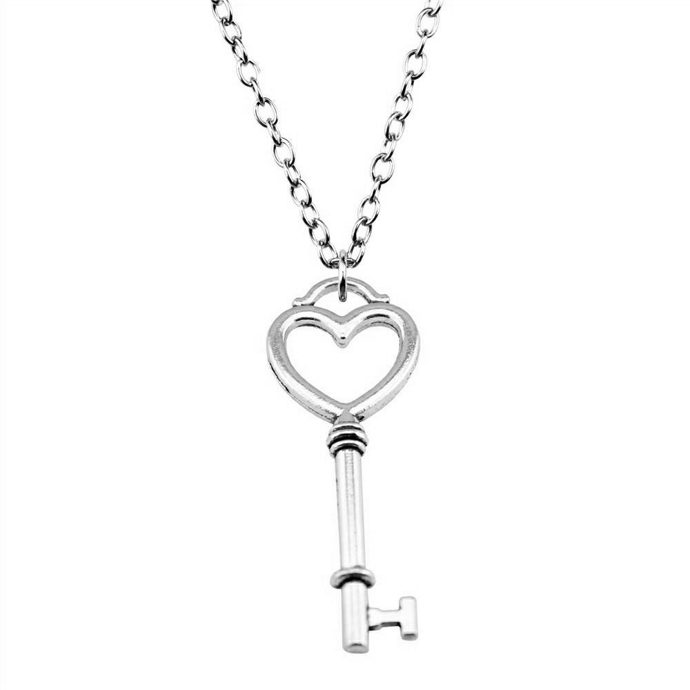 Openwork Resin Photo Frame Geometric Keys Pendant Antique Bronze Silver Metal Friend Collar Necklace