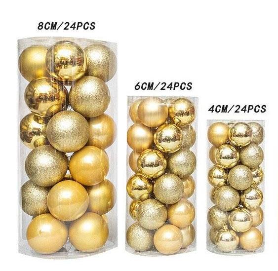 

24 шт. Рождественское украшение 4/6/8 см Шары Подвесные Рождественские елочные подвески Украшения для домашней вечеринки Декор Новогодний подарок Аксессуар 4cm 24 pack золотой