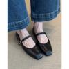 Soft Leather Bow French Word with Mary Jane Shoes Women's Retro Flat Ballet Single Shoes Evening Shoes