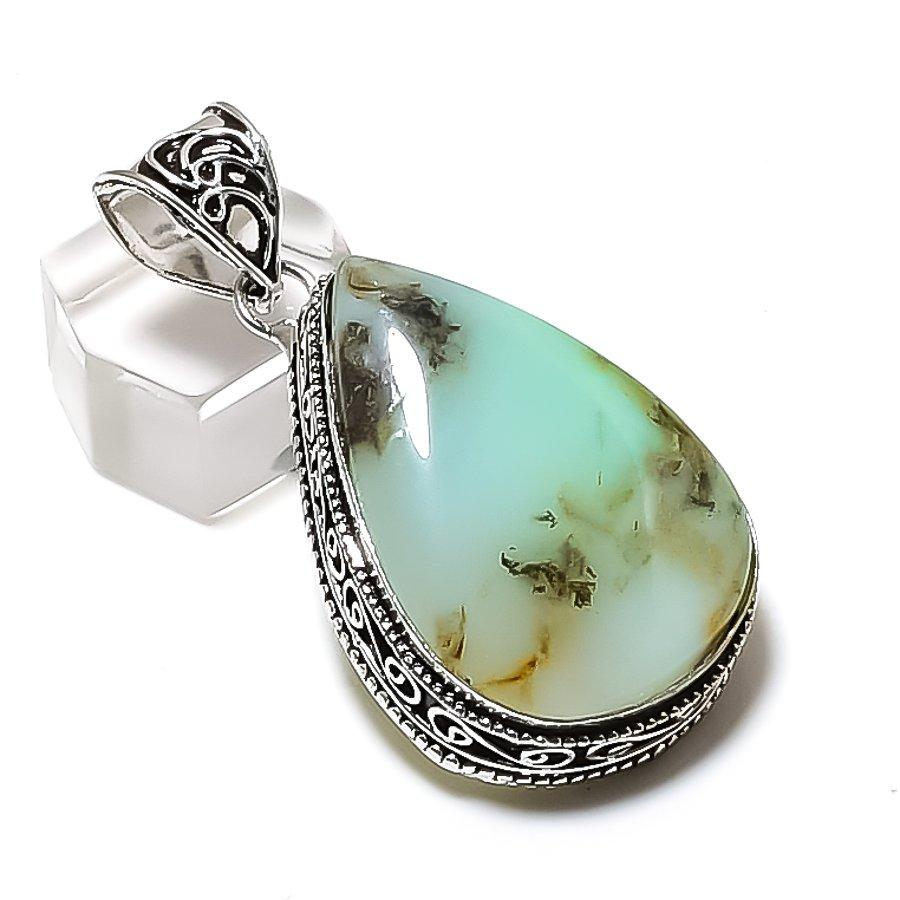 Natural Chrysoprase Gemstone Handmade 925 Sterling Silver Pendant 2.09  ETC-14237