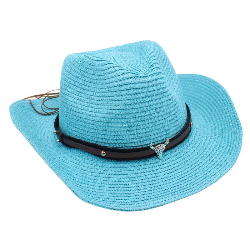 Western Cowboy Straw Hat Sun Hat Tibetan Bullhead Hat National Style Straw Knight Hat Sun Hat