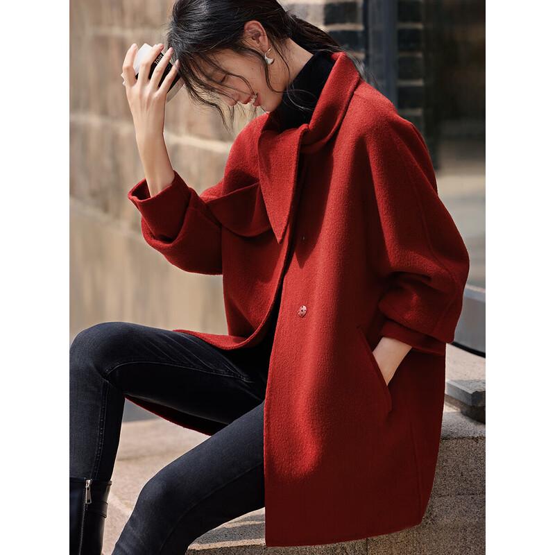 XWI Women's Scarf Collar Double-faced Wool Coat