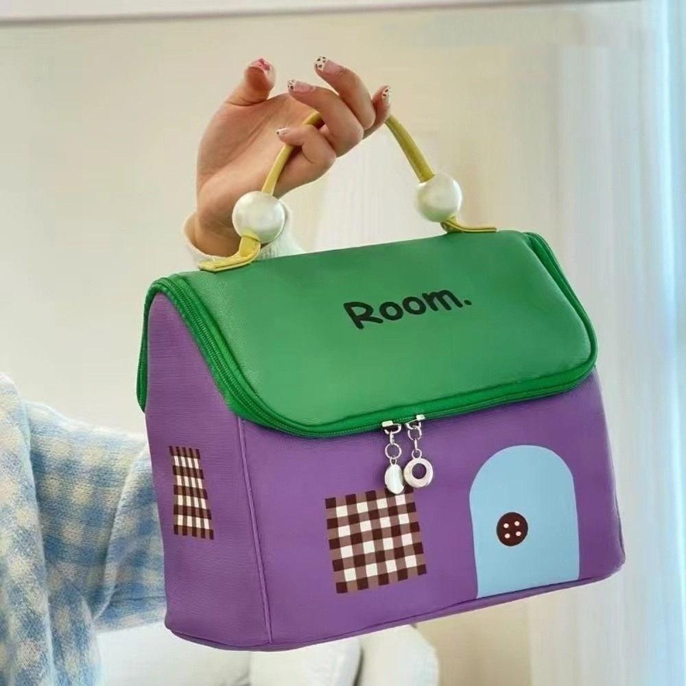 Cute House Shape Makeup Bag Large Capacity Cosmetic Case Cartoon Travel Makeup Handbag  Gift