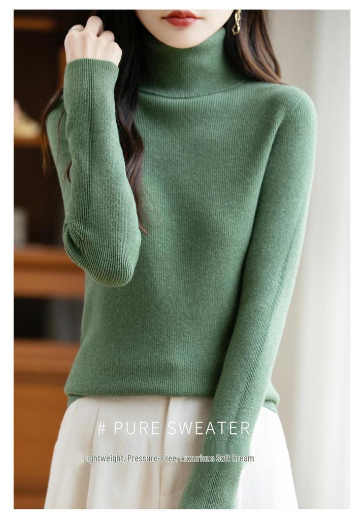 Women's Striped Wool High-Neck Sweater – Knitted Autumn/Winter Pullover Top