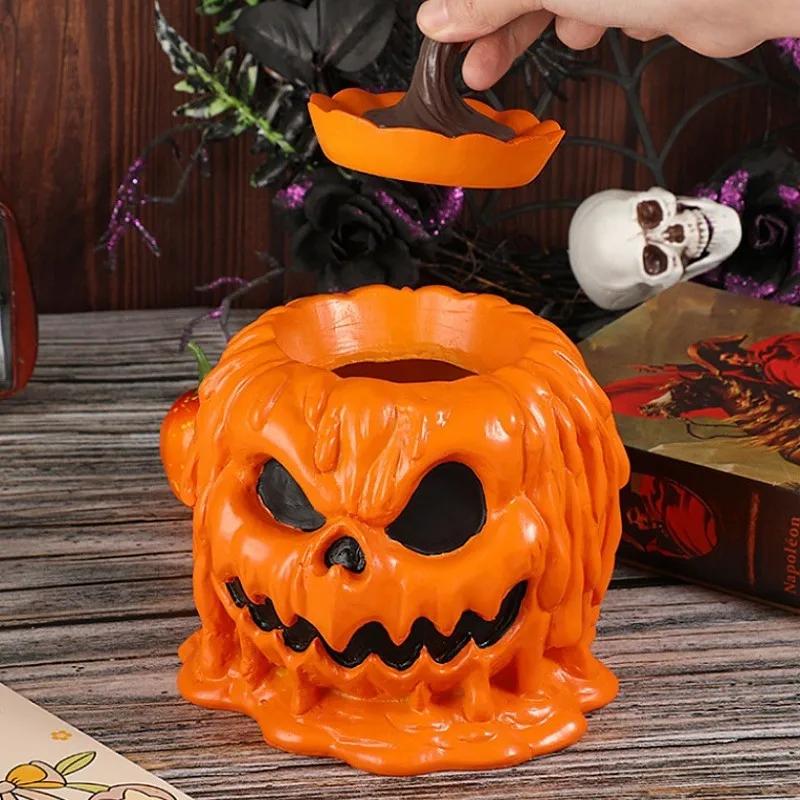 Home Festival Fun Style Flower Pot Decoration Storage Jar,Halloween American Horror Pumpkin Head Candy Jar, Resin Craft Ornament