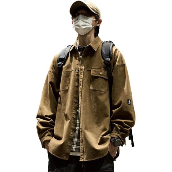 

Мужская куртка с лацканами, длинными рукавами, карманами-клапанами, однотонное пальто свободного кроя, планка с пуговицами L хаки