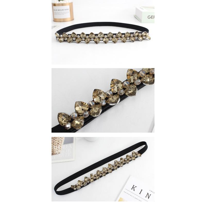 Meimeier Snap-button elastic waistband, women's decorative rhinestone-encrusted crystal embellished dress belt, versatile stretch skinny belt