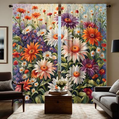 Set Of 2 Hd Daisies Fresh Flowers Decorative Curtain Color System Digital Printed Home Decoration Style Living Made Polyester