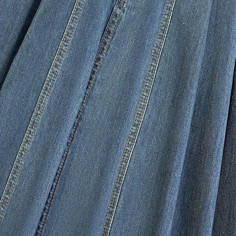 Women's High-Waist Spliced Denim A-Line Midi Skirt