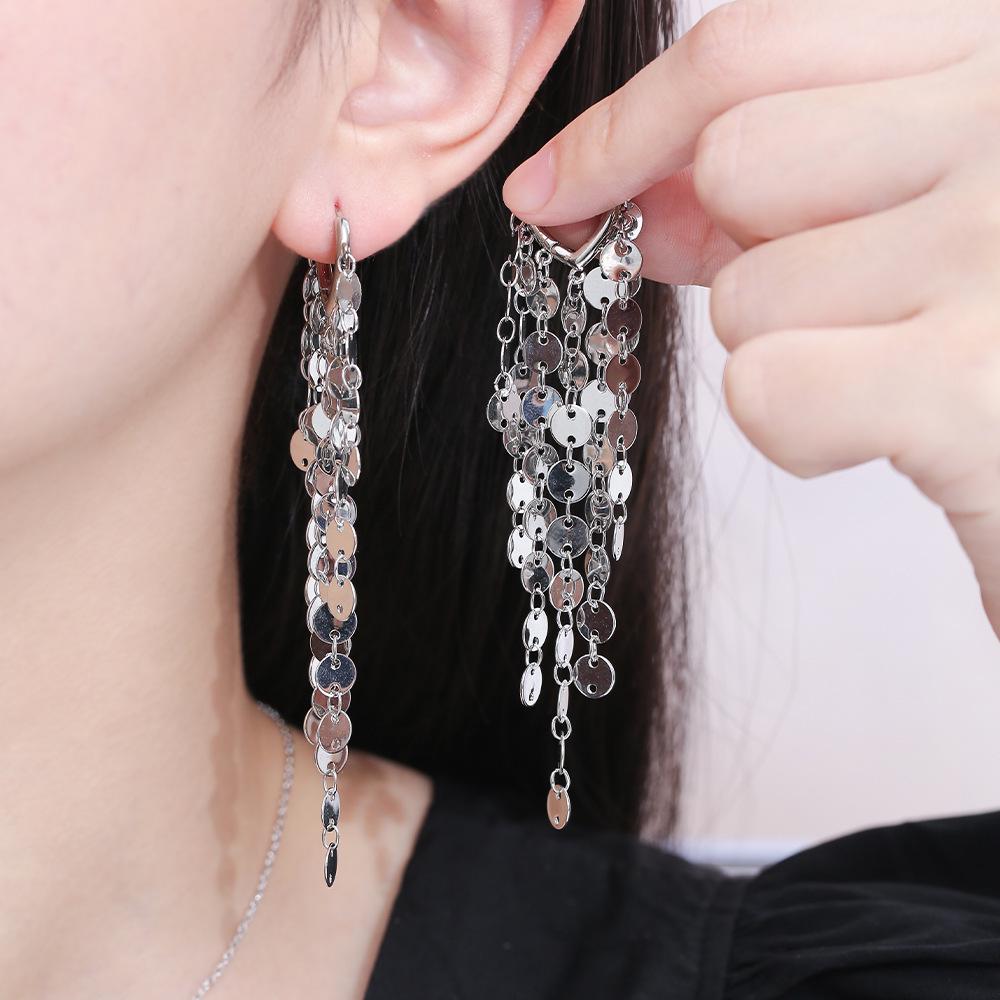 Exaggerated Tassel Stud Earrings for Women - Heart-Shaped Luxury Disc Design