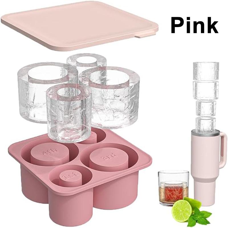 2/3/4/30 Grid Ice Cube Tray Mold for Tumbler Stanley Cup Silicone Cylinder Ice Cube Maker Mold with Lid For 20oz 30oz 40oz