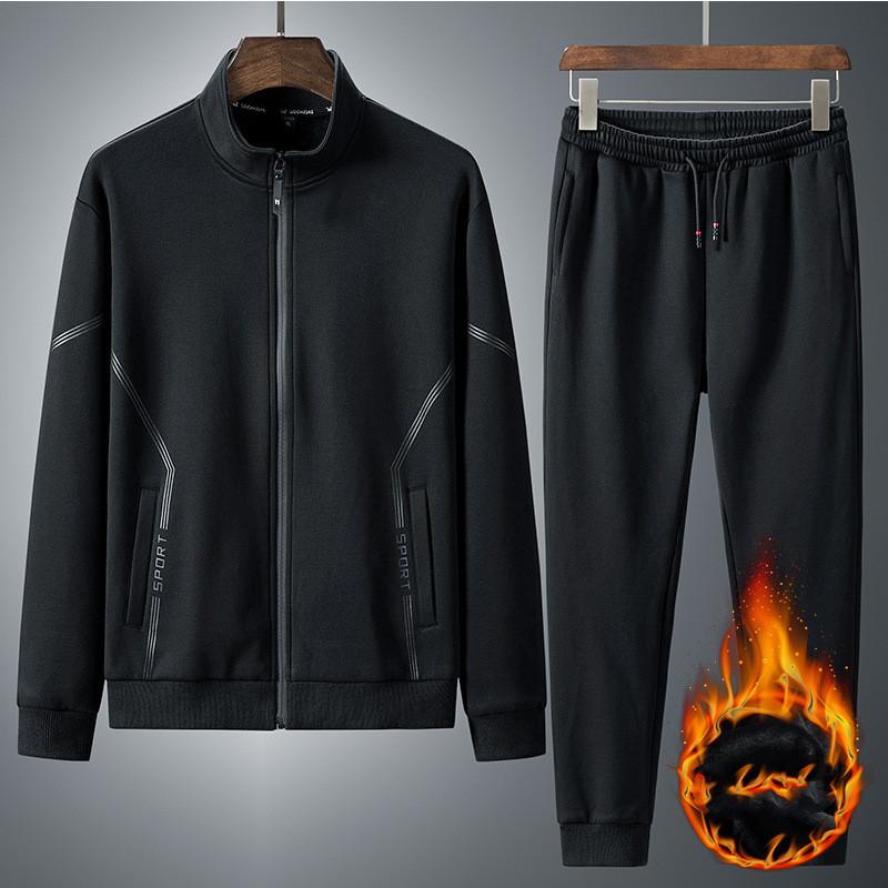 

Мужской осенне-зимний теплый спортивный костюм, утепленный топ с капюшоном + брюки, комплект из двух предметов M чёрный