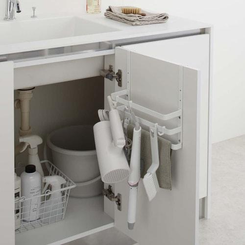 Yamazaki Tosca Sink Door Garbage Bag Holder with Towel Hanger, White, Approx. W26 x D13.5 x H23cm, Adjustable Height, Door Storage, 5030