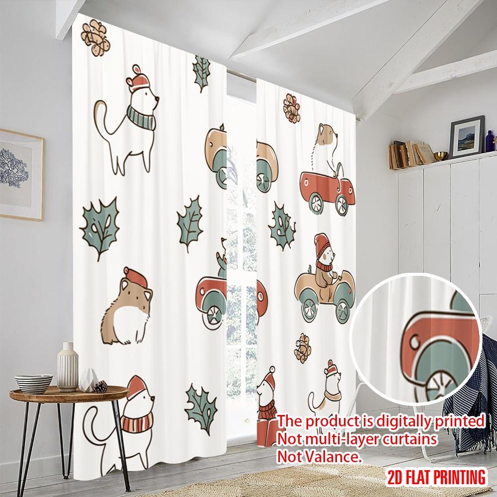 2pcs,2D plane printing Pattern Curtains Cute Christmas Farm Animals (2) Polyester Woven (without rod) Decorations Inside Ldeal