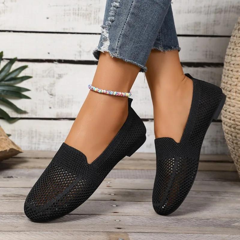 2025 Hot Sale New Mesh Women's Flats Outdoor Breathable Soft Bottom Slip on Flats Plus Size Comfortable Casual Walking Shoes