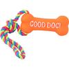 Orange Bone-shaped Chew Toy with Squeaker and String for Dogs