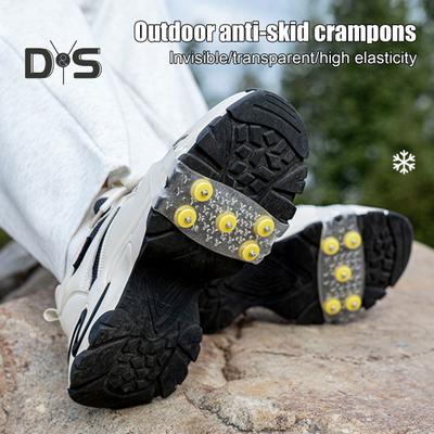 1 par de crampones transparentes para zapatos con 5 tacos de metal para hombre y mujer, para caminar al aire libre en invierno, con tracción en el hielo y la nieve, elásticos, antideslizantes, para botas