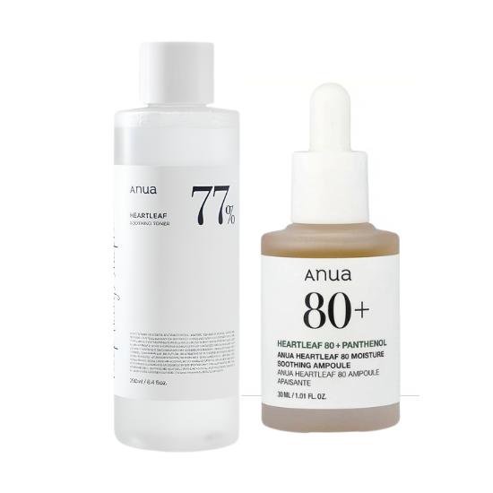 ANUA Heartleaf 77 Soothing Toner & Heartleaf 80 Soothing Ampoule Set - Hydrating+Sensitive Skin Care
