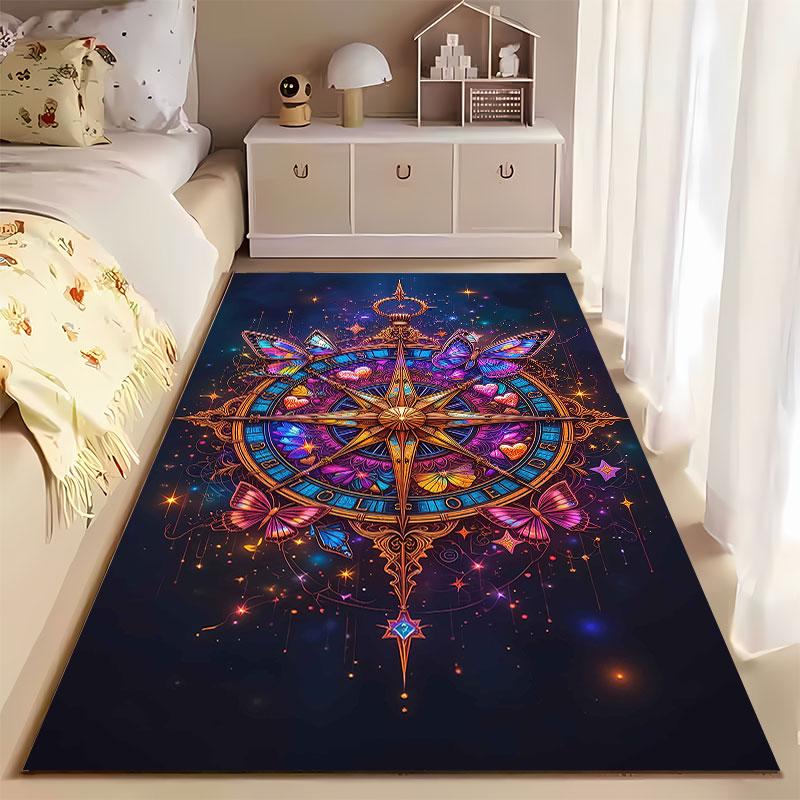 Colorful Compass with Butterflies suitable as a non-slip mat for the living room or bedroom sofa