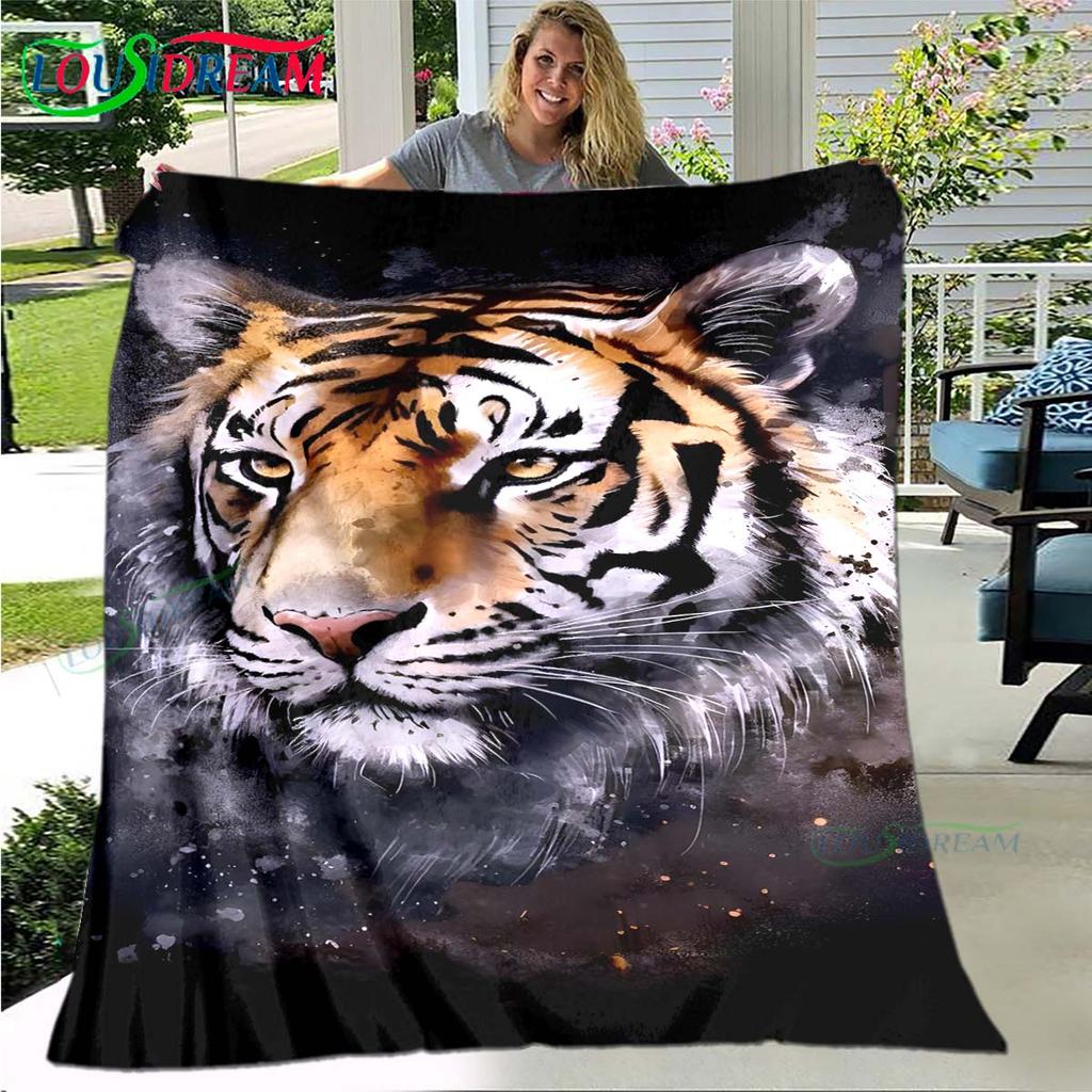 Hot Tiger Painting Print Flannel Adult and Children Blanket Sofa Bed Decoration Blanket Portable Blanket Bath Towel Gift