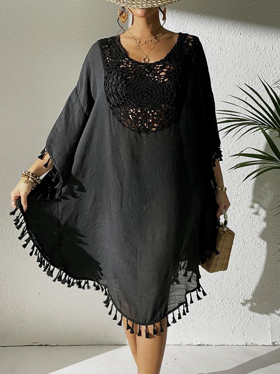 

Women s Printed Tie Chiffon Beach Cover Up One Size чорний