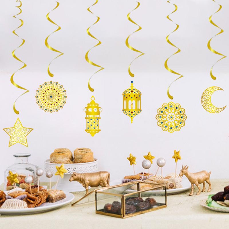 Eid Mubarak Banderoll Guld Spiral Eid Hänge Girlang Ramadan Kareem Dekoration 2025 För Hem Islamisk Muslimsk Fest Dekorationer