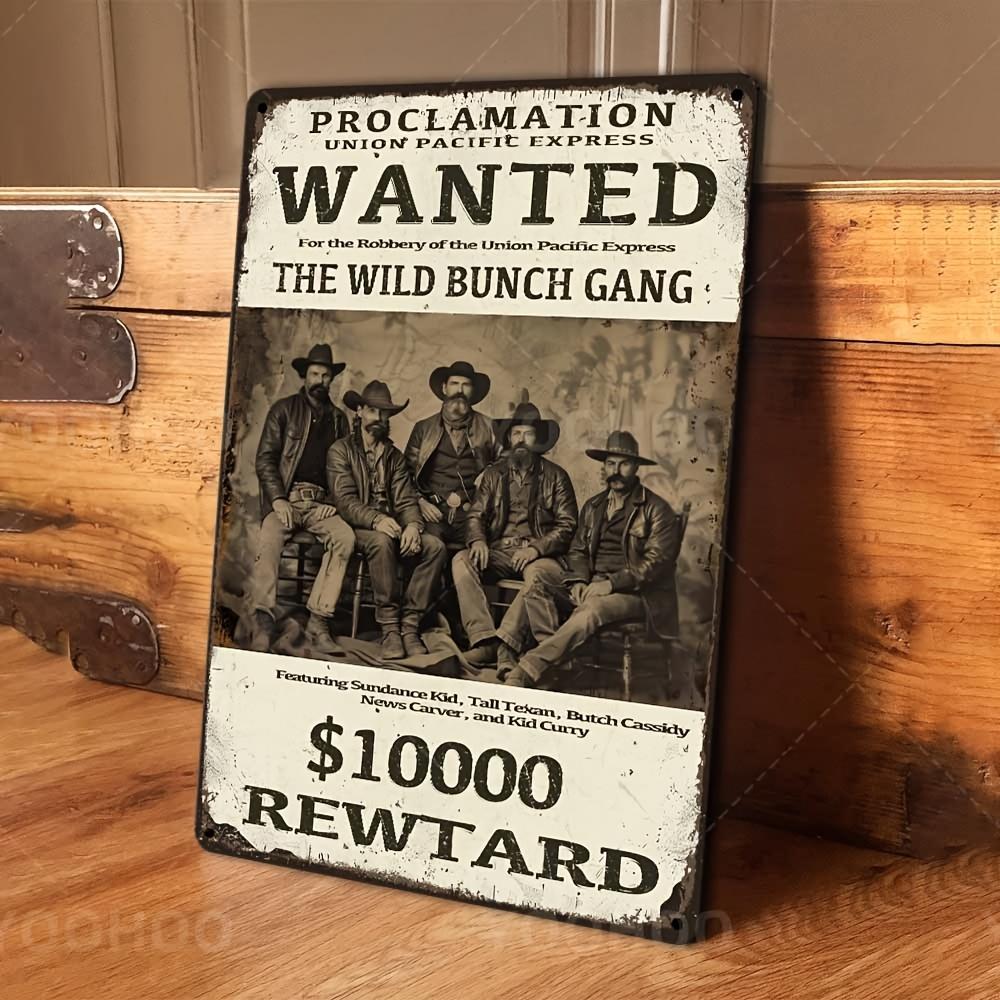 Cartello Segno Wanted del West Selvaggio - Decorazione Cowboy in Alluminio con Taglia da $10.000 - Ideale per Uffici, Bar e Interni di Casa Western