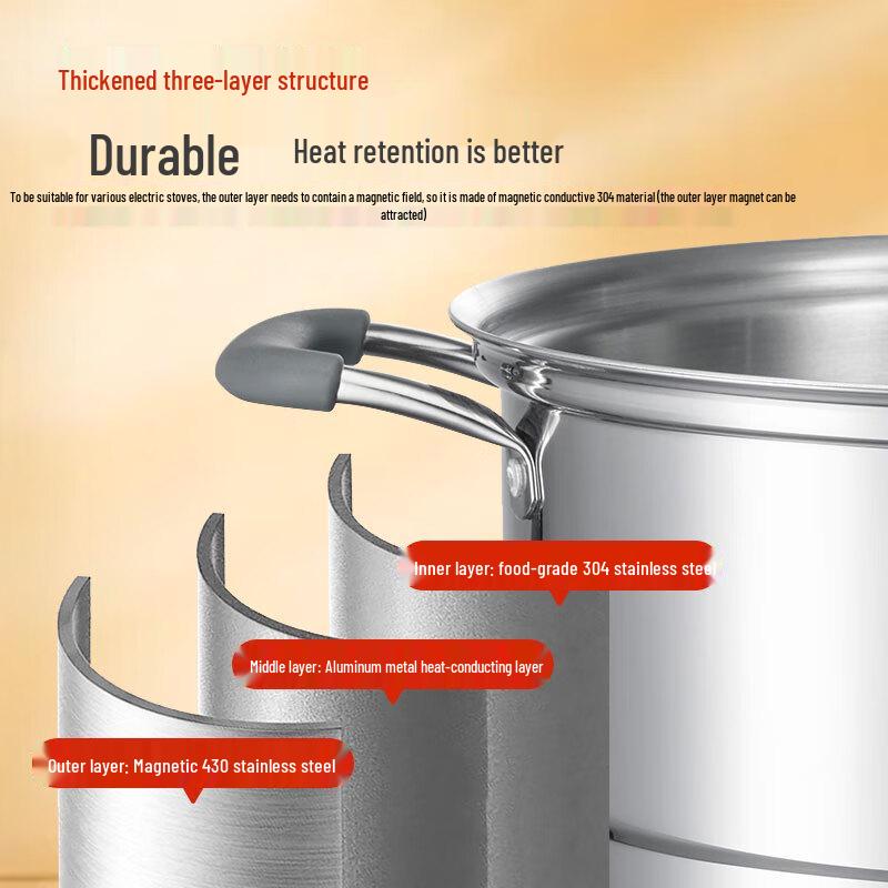 One's Member 10L 3-Layer 304 Stainless Steel Steamer & Soup Pot