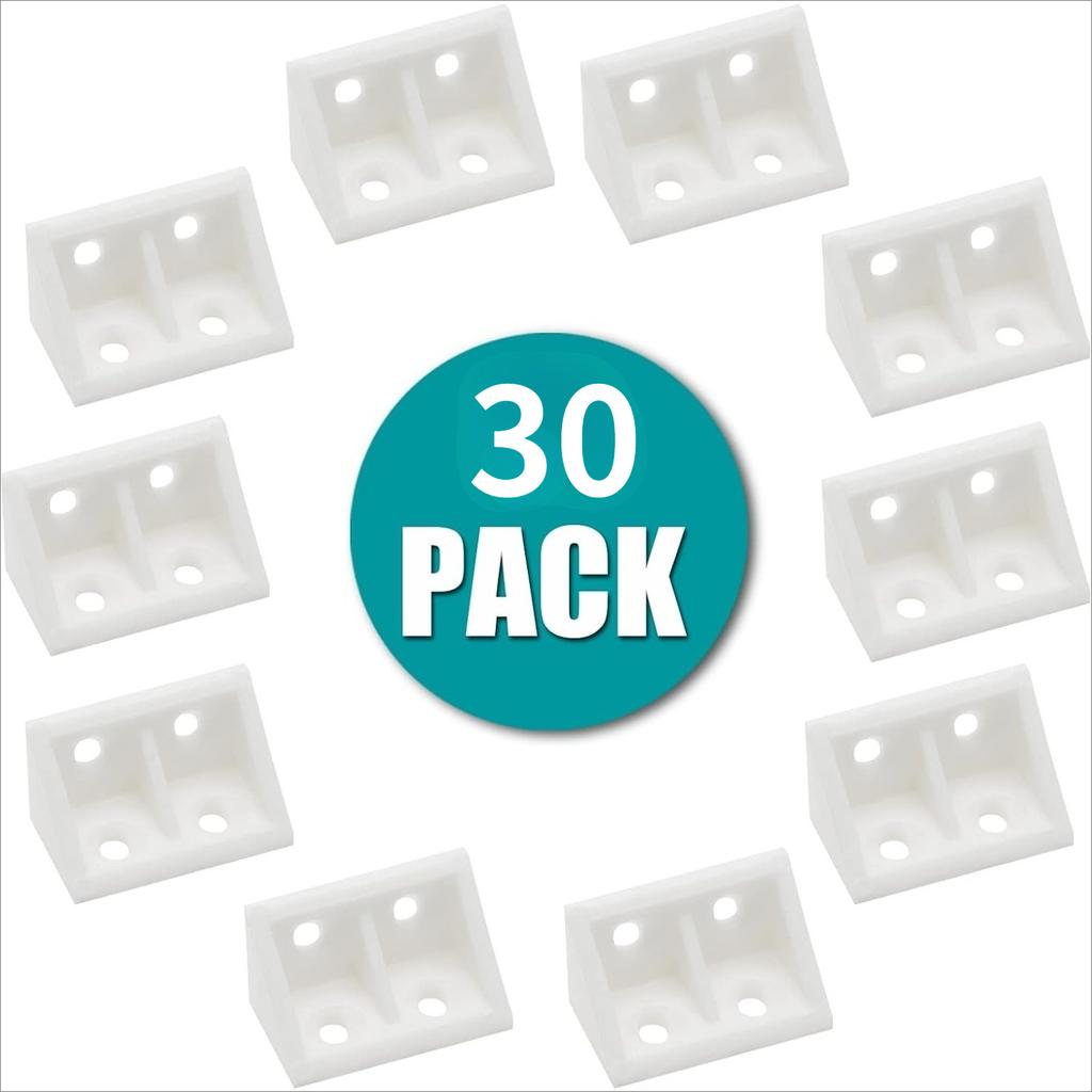 30 Pcs 0.7" White Plastic Right Angle Bracket L Brackets, 90 Degree Corner Brace Corner Support for Wood Shelf Chair Cabinet Box