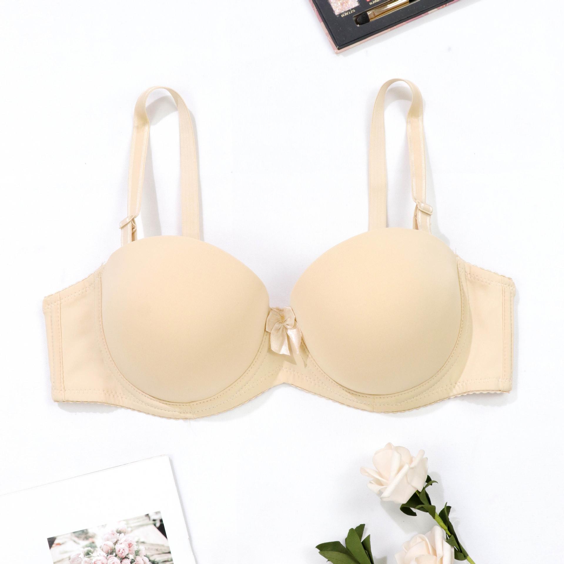 

Нижня білизна зі збором, гладка та проста, половинка чашки 1/2 чашки, маленька форма грудей, закрита білизна для грудей Бюстгальтер з чашкою B 85B бежевий