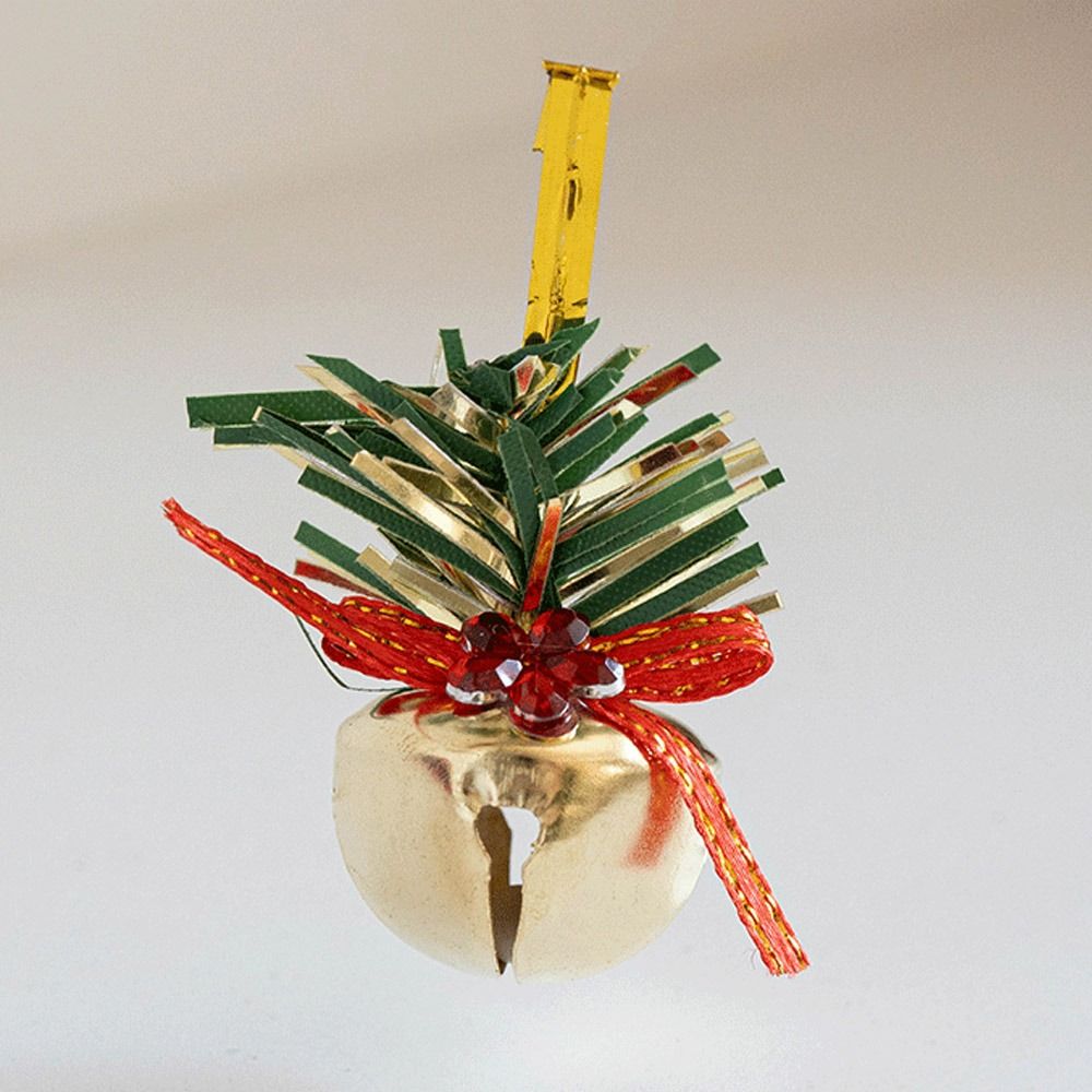 6/9Pcs Fashion Plastic Christmas Bells Iron Gold New Year Pendant bow Colorful Christmas Ornaments Festival Party Celebration