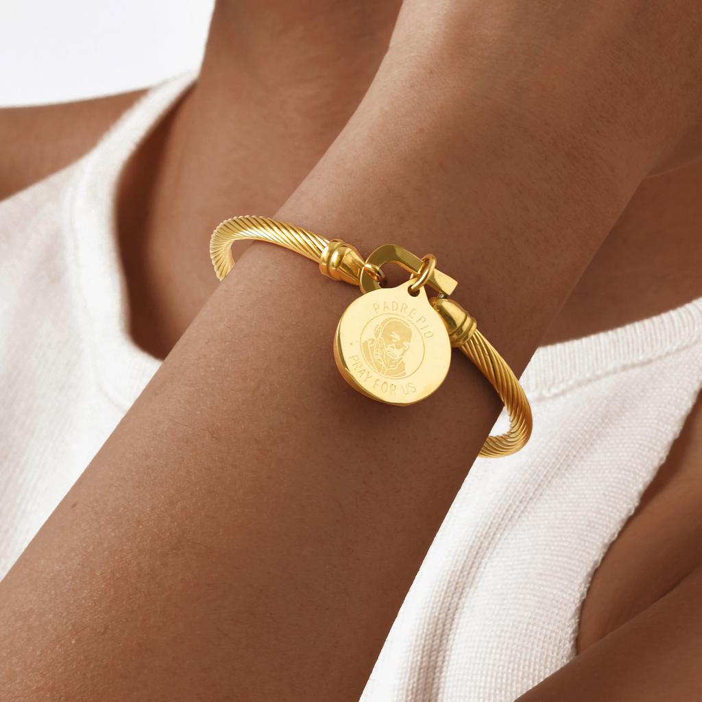 Vnox Einzigartige Edelstahlarmbänder für Damen Herren, Padre Pio Katholischer Heiliger Runde Accessoire Armbänder, Religiöses Schmuckset Geschenke