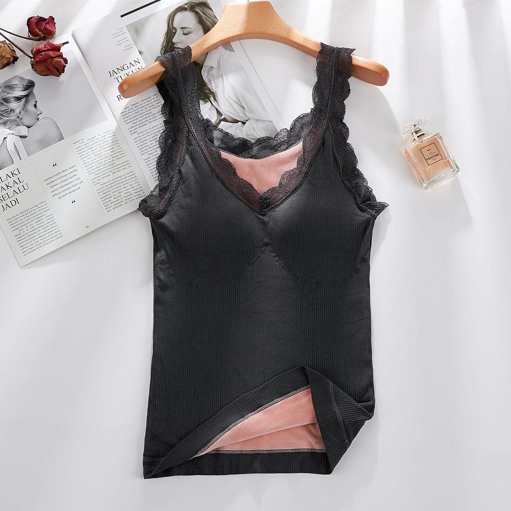 Plus Size Warm Velvet Vest for Women – Thick, Sexy Bottoming Shirt with Suspenders