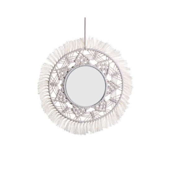 Wall Mirror Round Aesthetic with Tassels Home Decoration Woven Cotton INS Boho Macrame Wall Art Mirror Photography Props