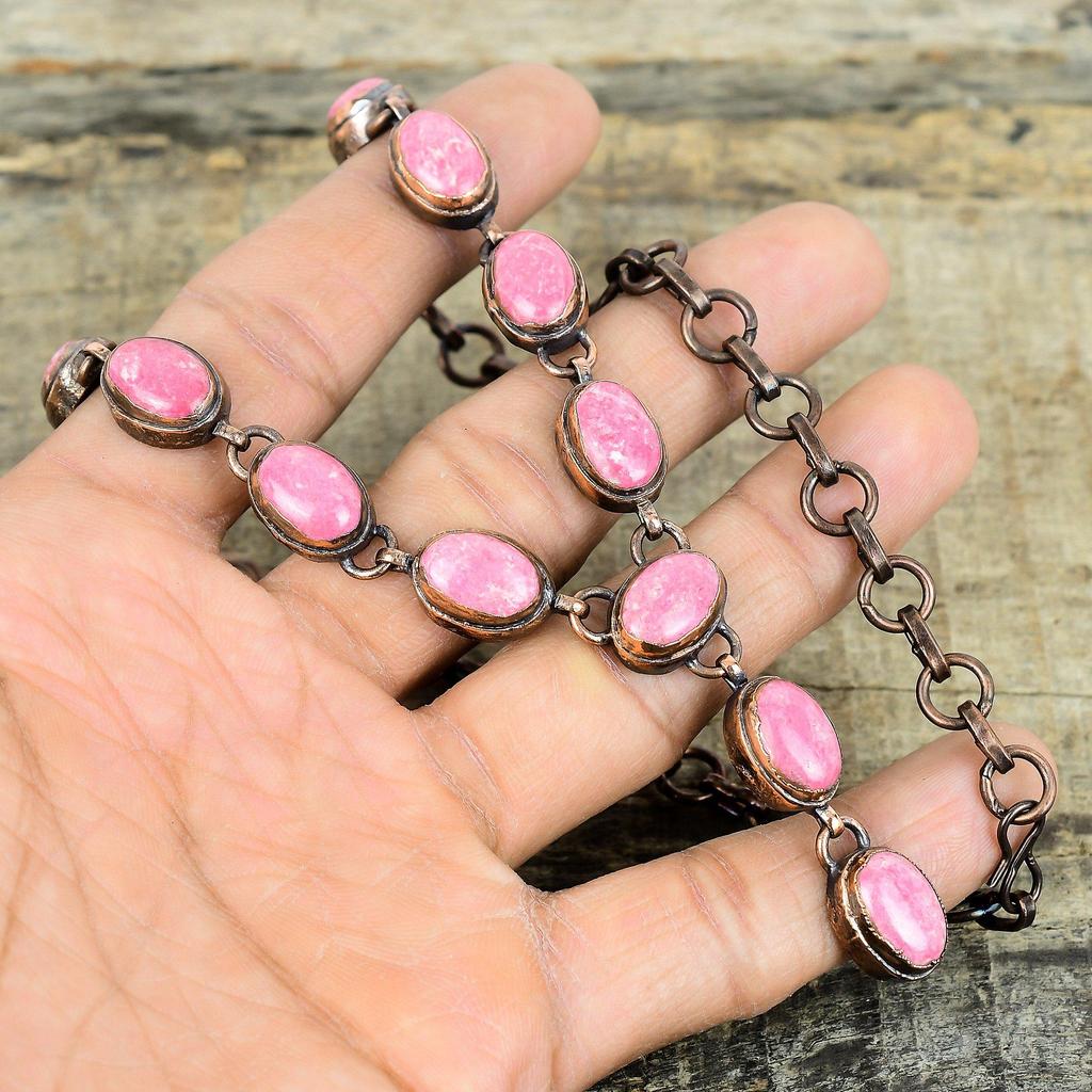 Thulite necklace electroformed copper jewelry gemstone necklace adjustable chain necklace electroformed necklace handmade necklace for gifts