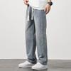 Calça jeans masculina de verão, cintura elástica, cordão ajustável, calça jeans com bolsos, cor sólida, perna larga, calça casual