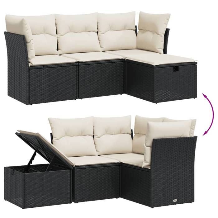 VidaXL Garden Lounge Set with Cushions 4 Pcs, Patio Sofas, Patio Furniture Set, Outdoor Furniture, Black 3264062