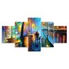 Abstract Couple Walking Rainy Night Scenery Painting 5 Piece Five Panel Canvas Print Modern Wall Art Poster Home Decor Gift For Him Her
