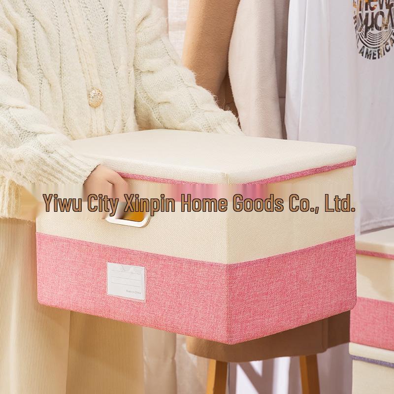 Cationic Cotton-Linen Plaid Storage Box for Clothes