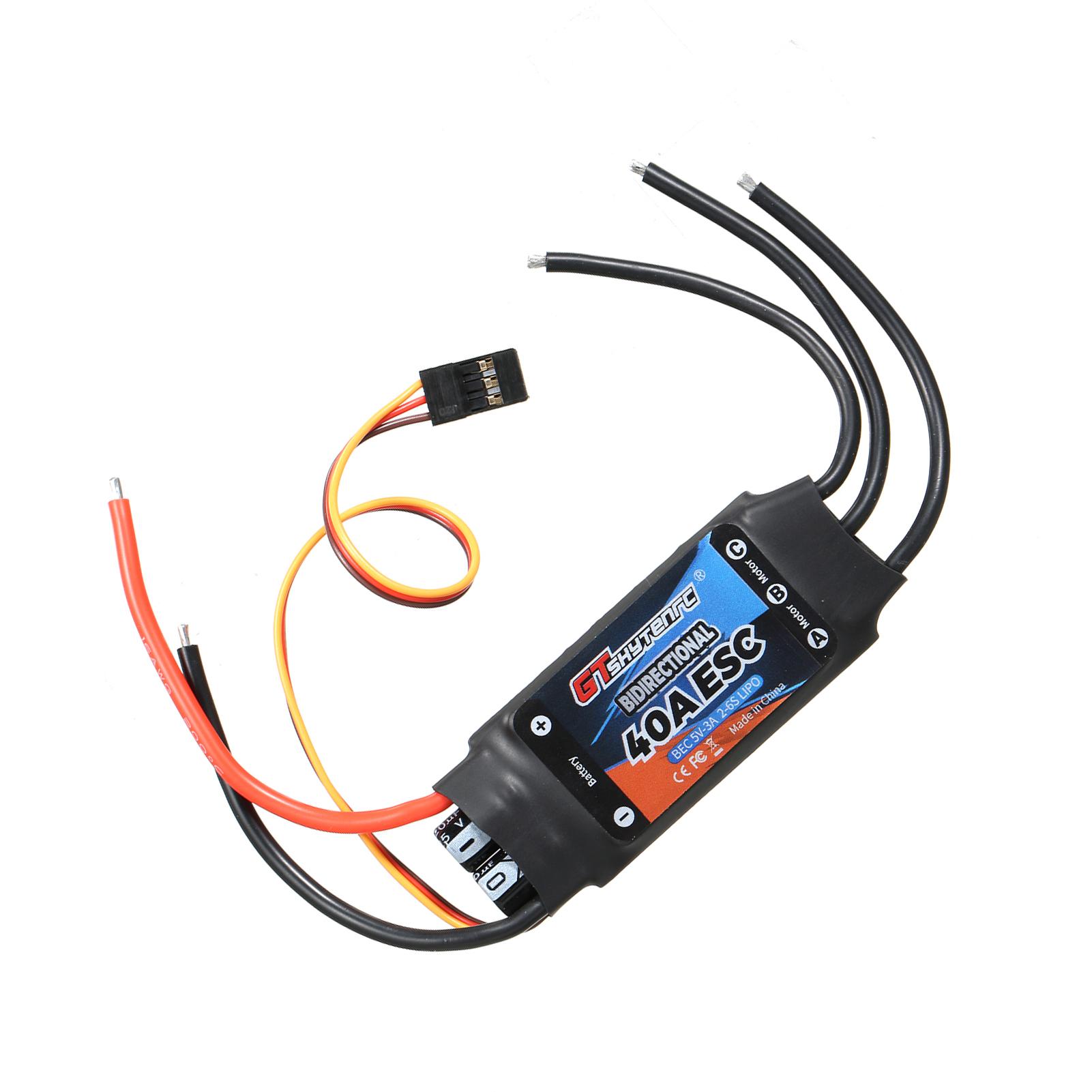 

GTSKYTENCR Двонаправлений 40A безщітковий ESC для дистанційного керування автомобілем/човном/дистанційним керуванням судна Пневматичний підводний гвинт 20A чорний
