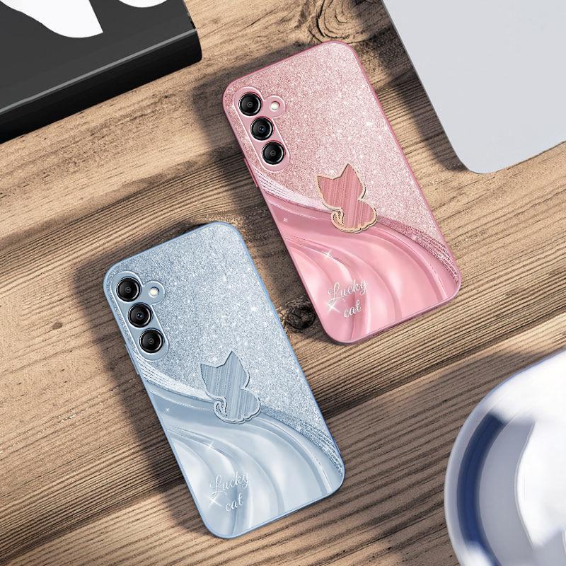 Sparkling Diamond Cat For Samsung Galaxy A14 4G 20 30 52 20S 21S 22 A32 33 34 42 50 51 53 54 70 71 72 73 5G Glass Phone Case