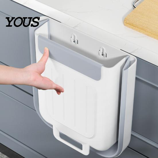 Wall Mounted Kitchen Bin Cabinet Trash Bin, Compact Hanging Garbage Can, Foldable Over The Door Space Saving Container for Bathroom Office And