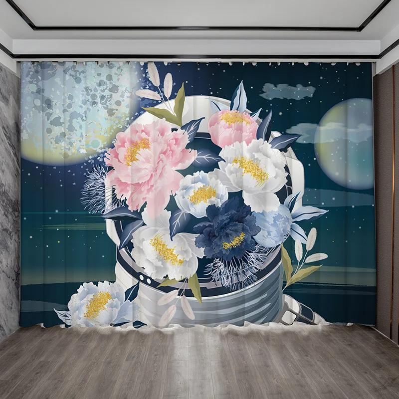 Personalized Creative Astronaut Pattern High Blackout Curtains Technology Sense Starry Sky Space Shading Drape Bedroom Curtain
