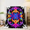 A vibrant, symmetrical swirl pattern with neon hues on a black background. for all seasons blanket lunch break throw gift