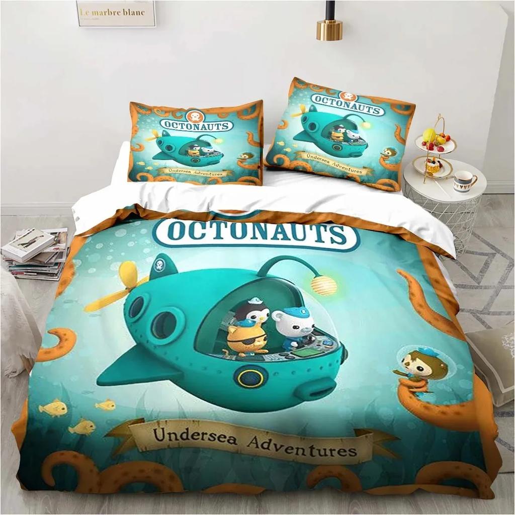 The Octonauts Cartoon Bedding Set Bedroom Bed Three-piece Set Single Double Bed King Size Quilt Cover And Pillowcase Kid's Gift